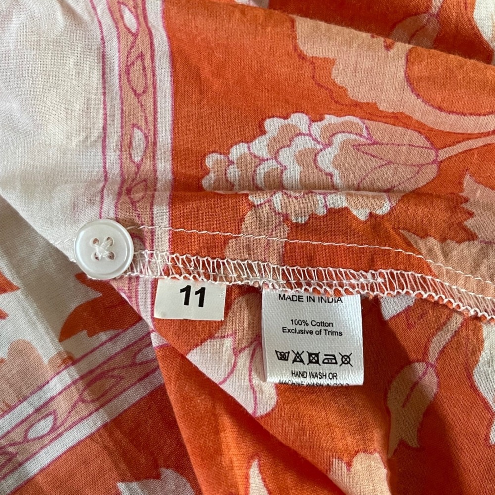Karni Floral Midi Dress Womens Large Orange Pink Boho Cottagecore Balloon Sleeve - Picture 7 of 11